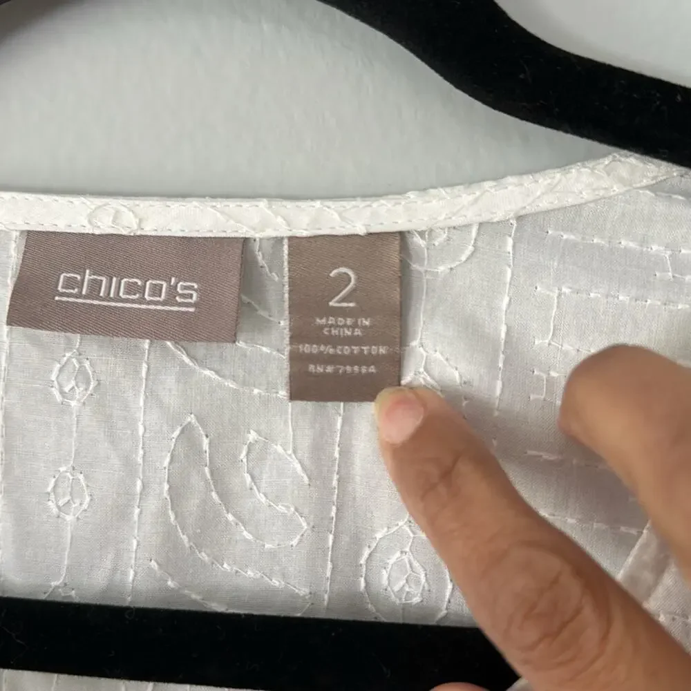Chico’s Women’s Cotton Top with Micro Embroidery Size Chico’s 2 Medium - Picture 3 of 9